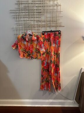 Women's Tropical Print Wide-Leg Pants in Multicolor